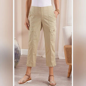 Soft Surroundings Harper Pull-on Cargo Khaki Tan Pants Elastic Waistband Medium